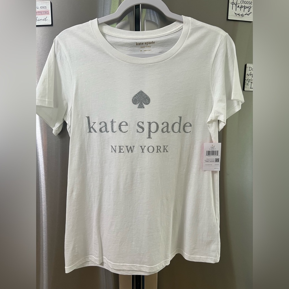 New Kate Spade White Silver T-Shirt Short Sleeve